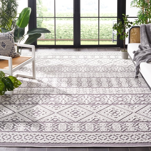 SAFAVIEH Cabana Allycia Ivory/Grey 2'2"X9' Runner Indoor/Outdoor Area Rug Ivory/Grey, 6'7" x 6'7" Square