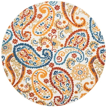 SAFAVIEH Cabana Allycia Paisley Indoor/Outdoor Area Rug, Cream/Navy, 4' x 4' Round