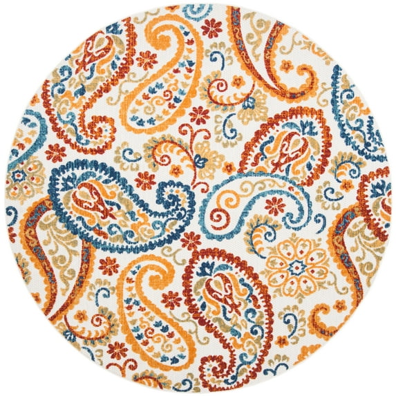 SAFAVIEH Cabana Allycia Paisley Indoor/Outdoor Area Rug, Cream/Navy, 6'7" x 6'7" Round