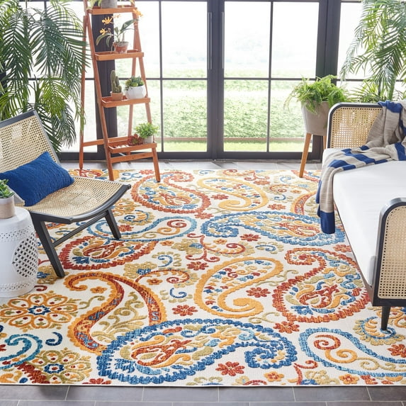 SAFAVIEH Cabana Allycia Paisley Indoor/Outdoor Area Rug, Cream/Navy, 8' x 10'