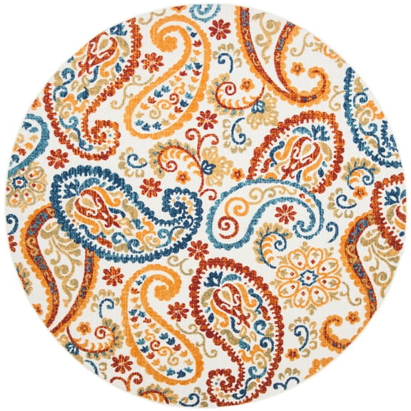 SAFAVIEH Cabana Allycia Paisley Indoor/Outdoor Area Rug, Cream/Navy, 8' x 8' Round