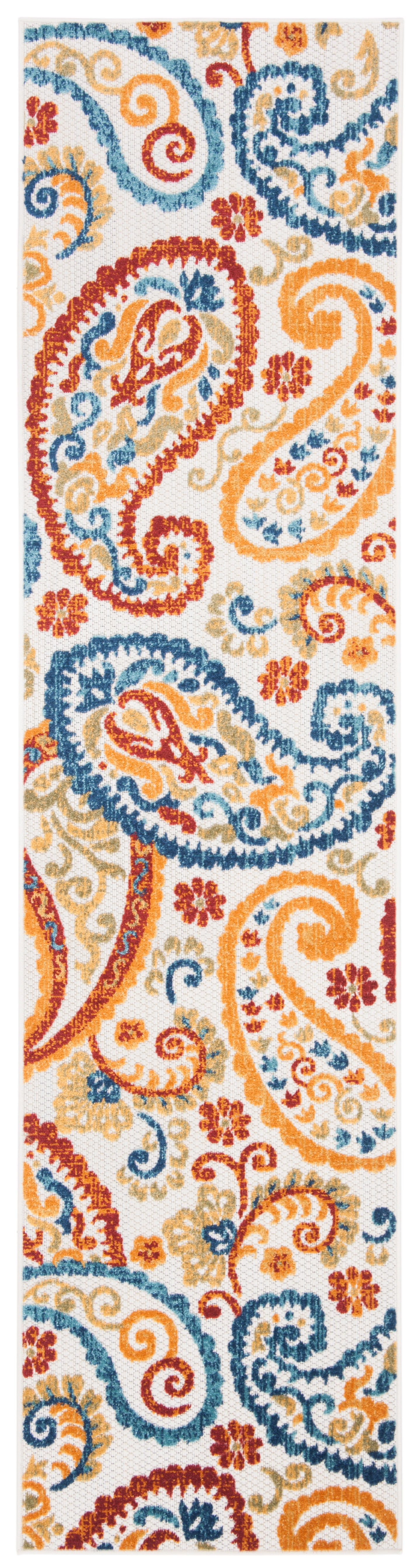 SAFAVIEH Cabana Allycia Paisley Indoor/Outdoor Runner Rug, Cream/Navy, 2' x 12'