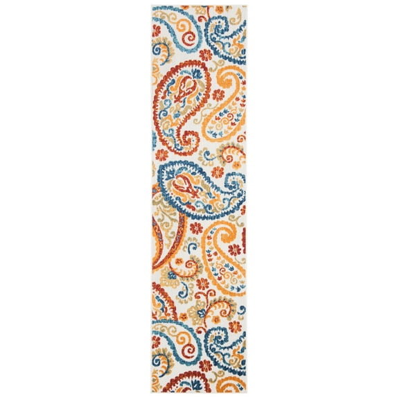SAFAVIEH Cabana Allycia Paisley Indoor/Outdoor Runner Rug, Cream/Navy, 2' x 12'