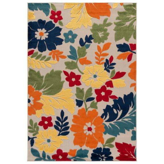 SAFAVIEH Cabana Annandale Floral Indoor/Outdoor Area Rug, Ivory/Orange, 4'5" x 6'5"