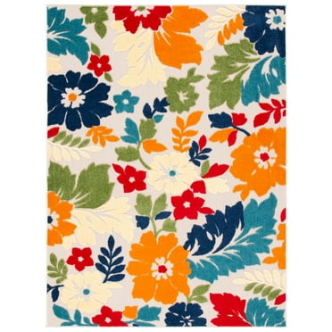 SAFAVIEH Cabana Annandale Floral Indoor/Outdoor Area Rug, Ivory/Orange, 5'3" x 7'7"