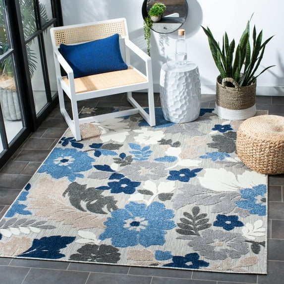 SAFAVIEH Cabana Annandale Floral Indoor/Outdoor Runner Rug, Grey/Blue, 2'2" x 11'