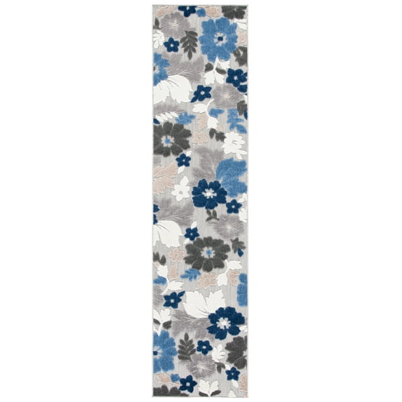 SAFAVIEH Cabana Annandale Floral Indoor/Outdoor Runner Rug, Grey/Blue, 2'2" x 9'