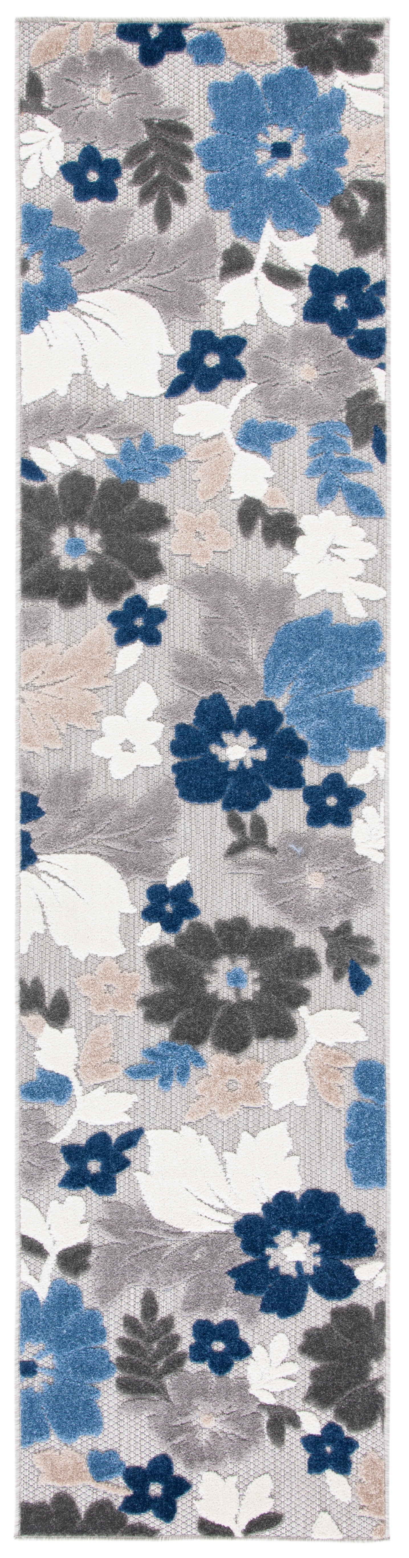 Blue Floral Synthetic Easy Care Stain-resistant Rug