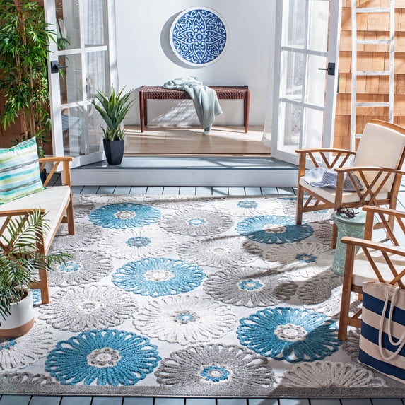 SAFAVIEH Cabana Anuki Beige/Blue 2'2"X9' Runner Indoor/Outdoor Area Rug Beige/Blue, 9' x 12'