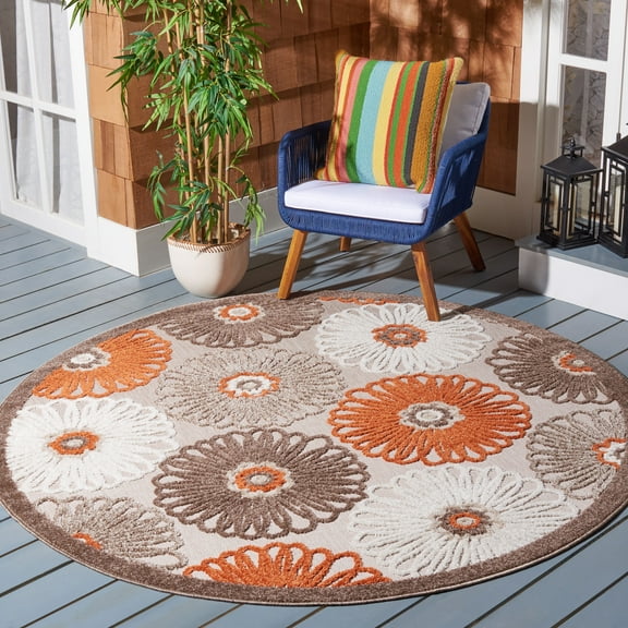 SAFAVIEH Cabana Anuki Beige/Blue 2'2"X9' Runner Indoor/Outdoor Area Rug Beige/Orange, 6'7" x 6'7" Round
