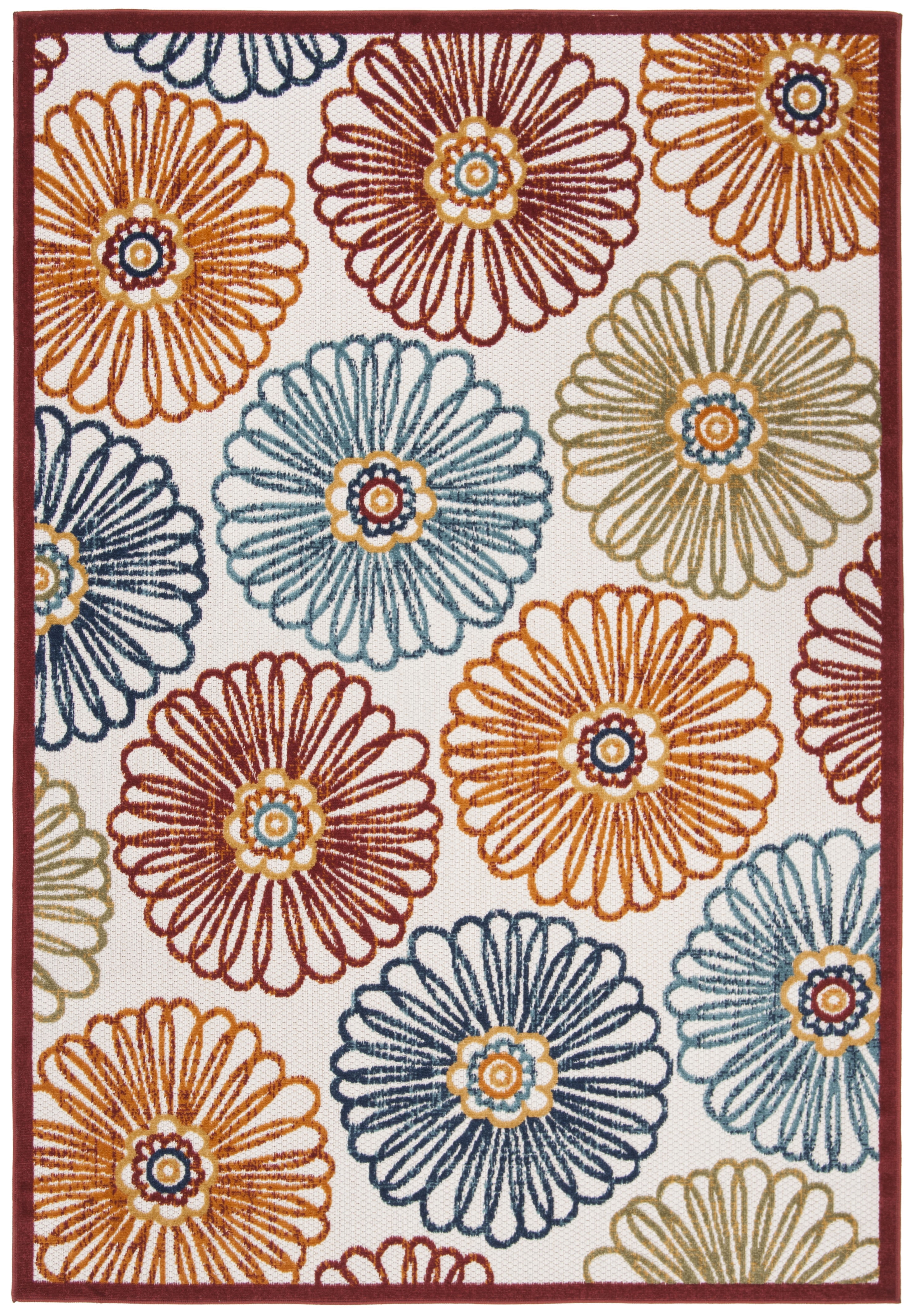 Elegant Cream/Red Floral Synthetic 3' x 5' Area Rug