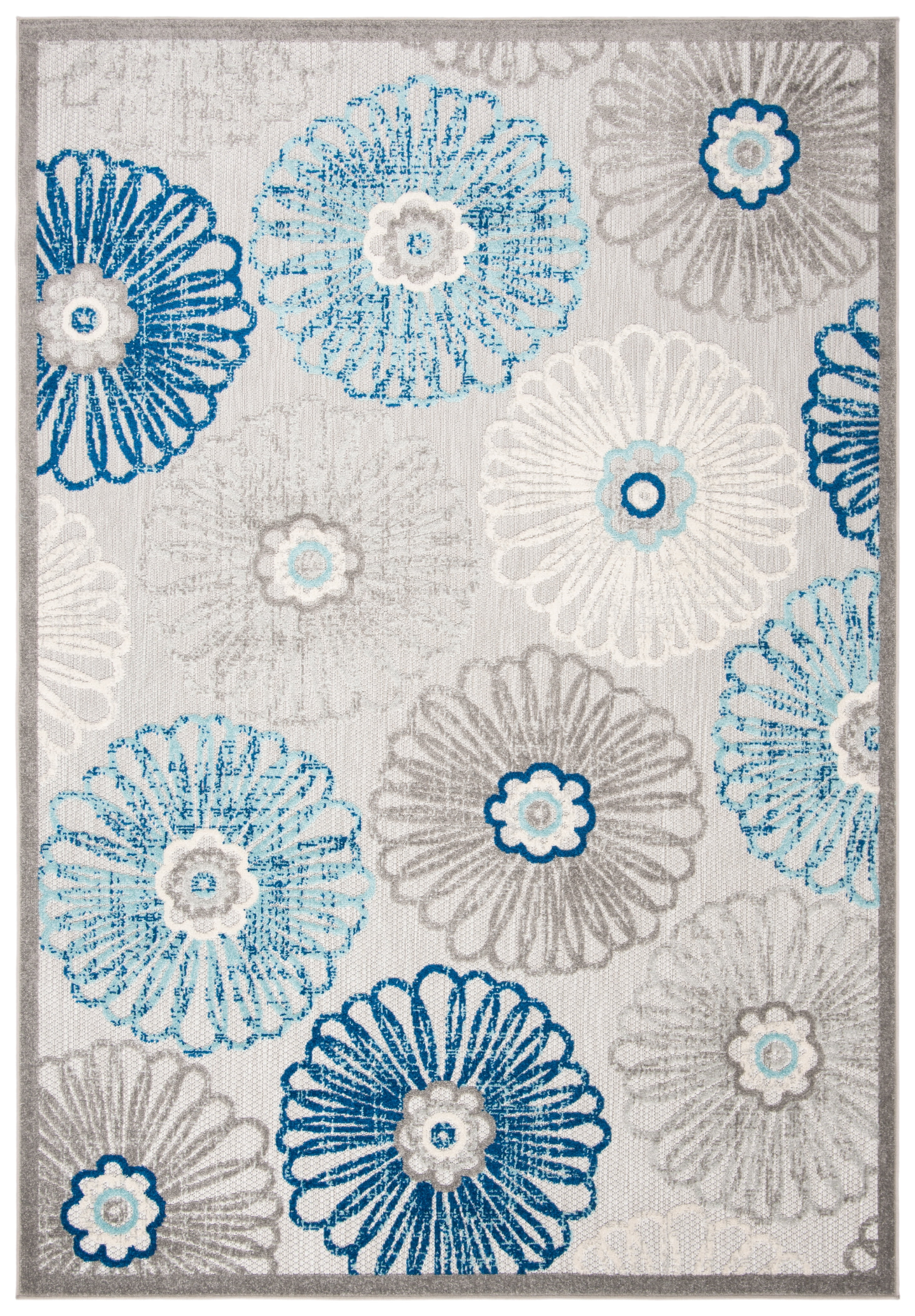 SAFAVIEH Cabana Aria Cream/Red 2'X8' Runner Indoor/Outdoor Area Rug Grey/Blue, 5'3" x 7'6"