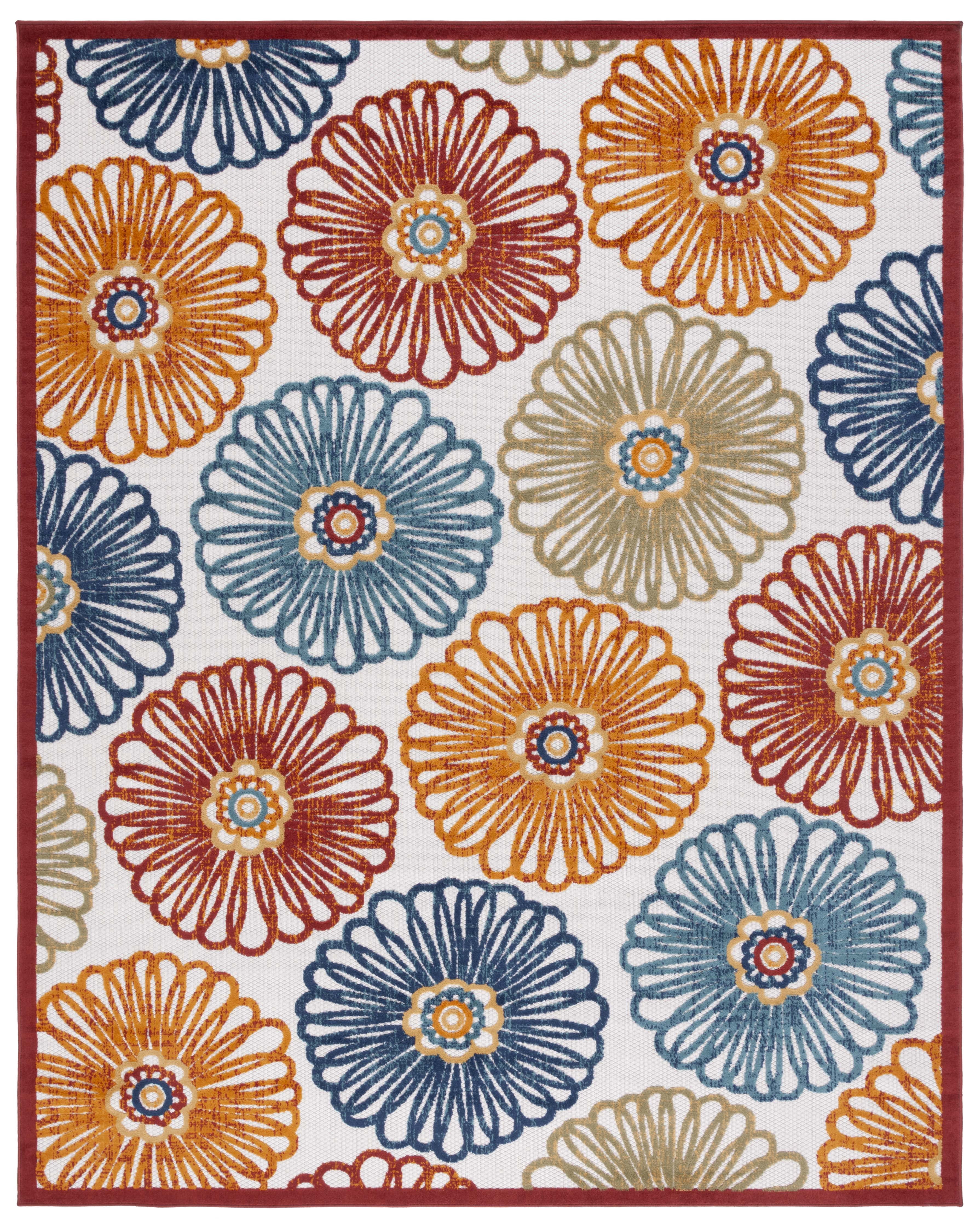 SAFAVIEH Cabana Aria Floral Indoor/Outdoor Area Rug, Creme/Red, 8' x 10'