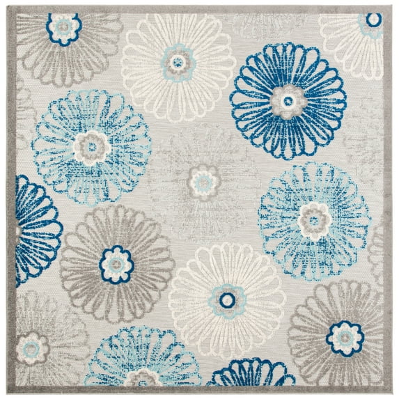 SAFAVIEH Cabana Aria Floral Indoor/Outdoor Area Rug, Grey/Blue, 3' x 3' Square