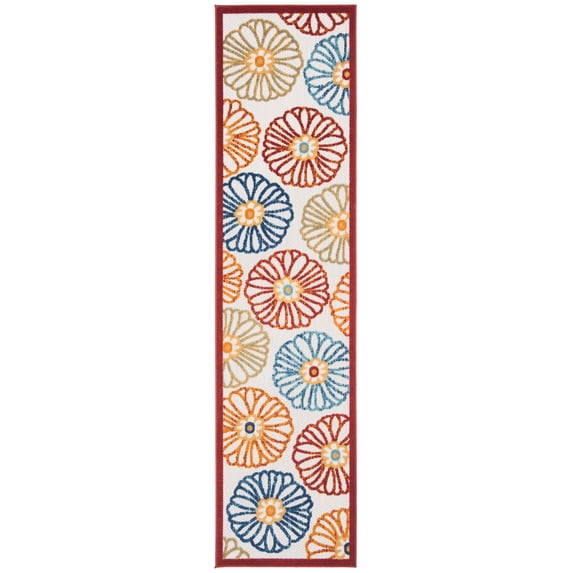 SAFAVIEH Cabana Aria Floral Indoor/Outdoor Runner Rug, Creme/Red, 2' x 12'