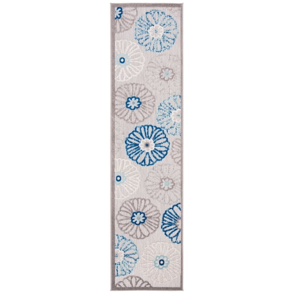 SAFAVIEH Cabana Aria Floral Indoor/Outdoor Runner Rug, Grey/Blue, 2' x 10'