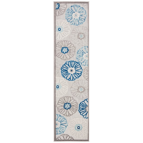 SAFAVIEH Cabana Aria Floral Indoor/Outdoor Runner Rug, Grey/Blue, 2' x 6'