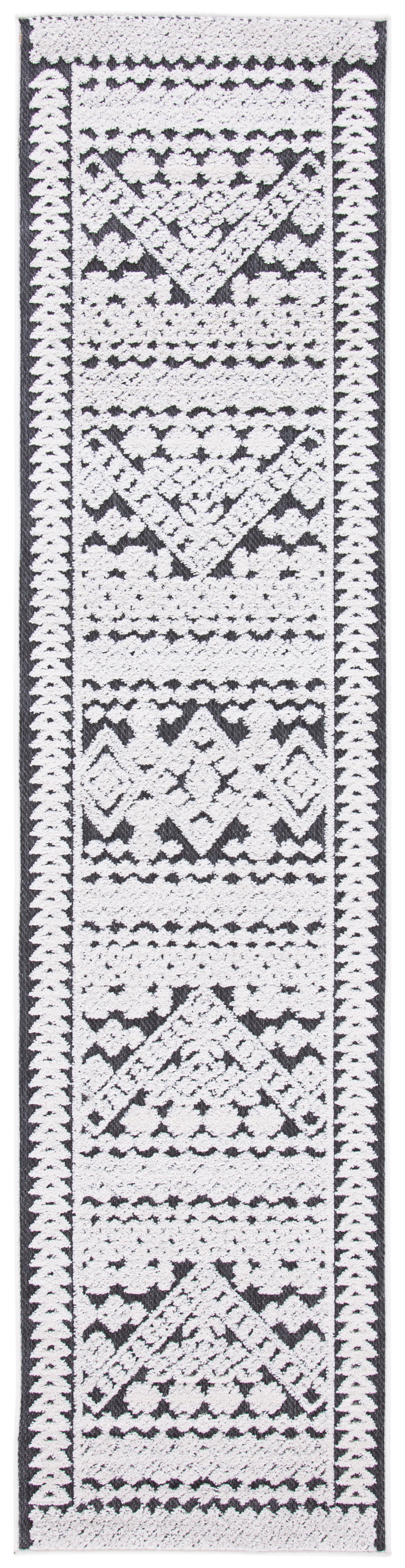 SAFAVIEH Cabana Arielle Geometric Indoor/Outdoor Runner Rug, Ivory/Grey, 2'2" x 7'