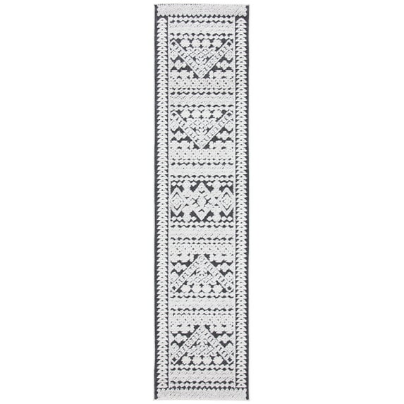 SAFAVIEH Cabana Arielle Geometric Indoor/Outdoor Runner Rug, Ivory/Grey, 2'2" x 7'