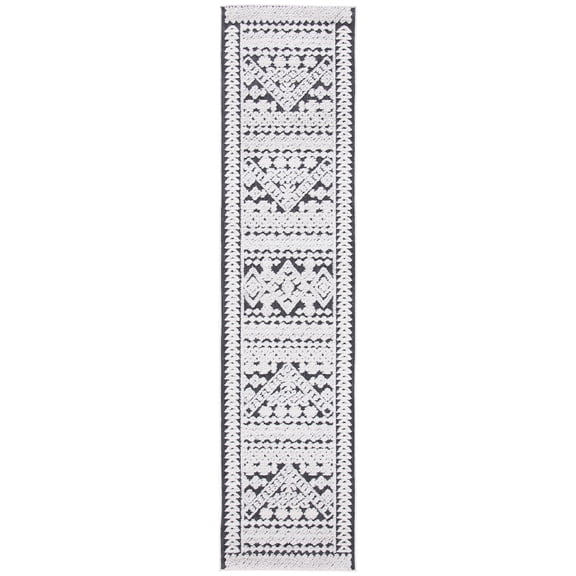 SAFAVIEH Cabana Arielle Geometric Indoor/Outdoor Runner Rug, Ivory/Grey, 2'2" x 8'