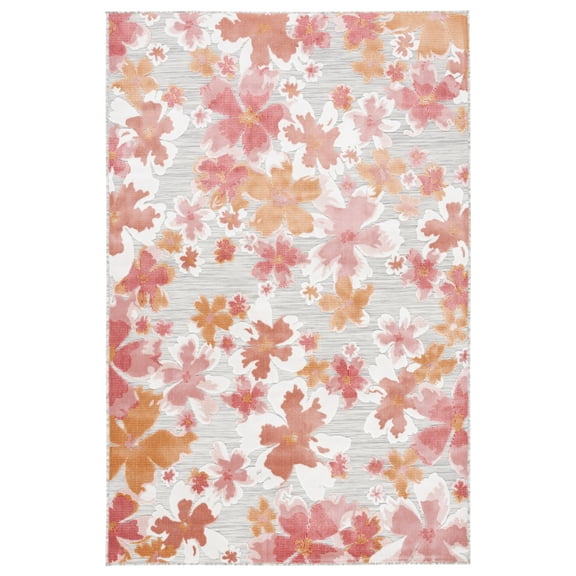 SAFAVIEH Cabana Blaire Floral Indoor/Outdoor Area Rug, Grey/Rose, 4' x 6'