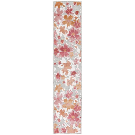SAFAVIEH Cabana Blaire Floral Indoor/Outdoor Runner Rug, Grey/Rose, 2' x 10'