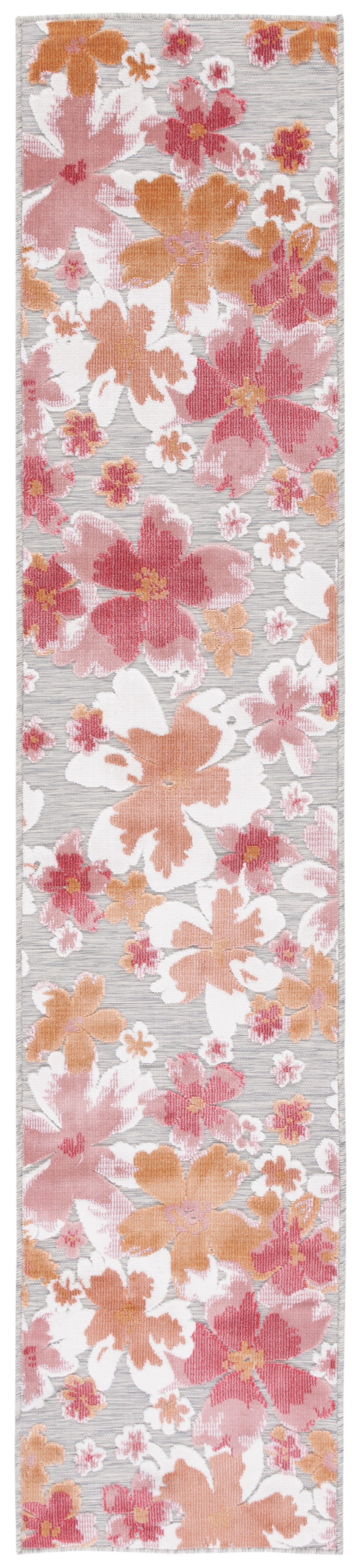 SAFAVIEH Cabana Blaire Floral Indoor/Outdoor Runner Rug, Grey/Rose, 2' x 10'