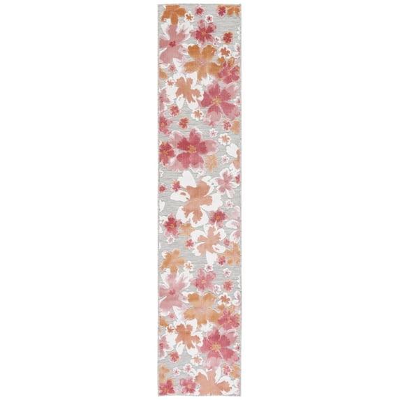 SAFAVIEH Cabana Blaire Floral Indoor/Outdoor Runner Rug, Grey/Rose, 2' x 9'