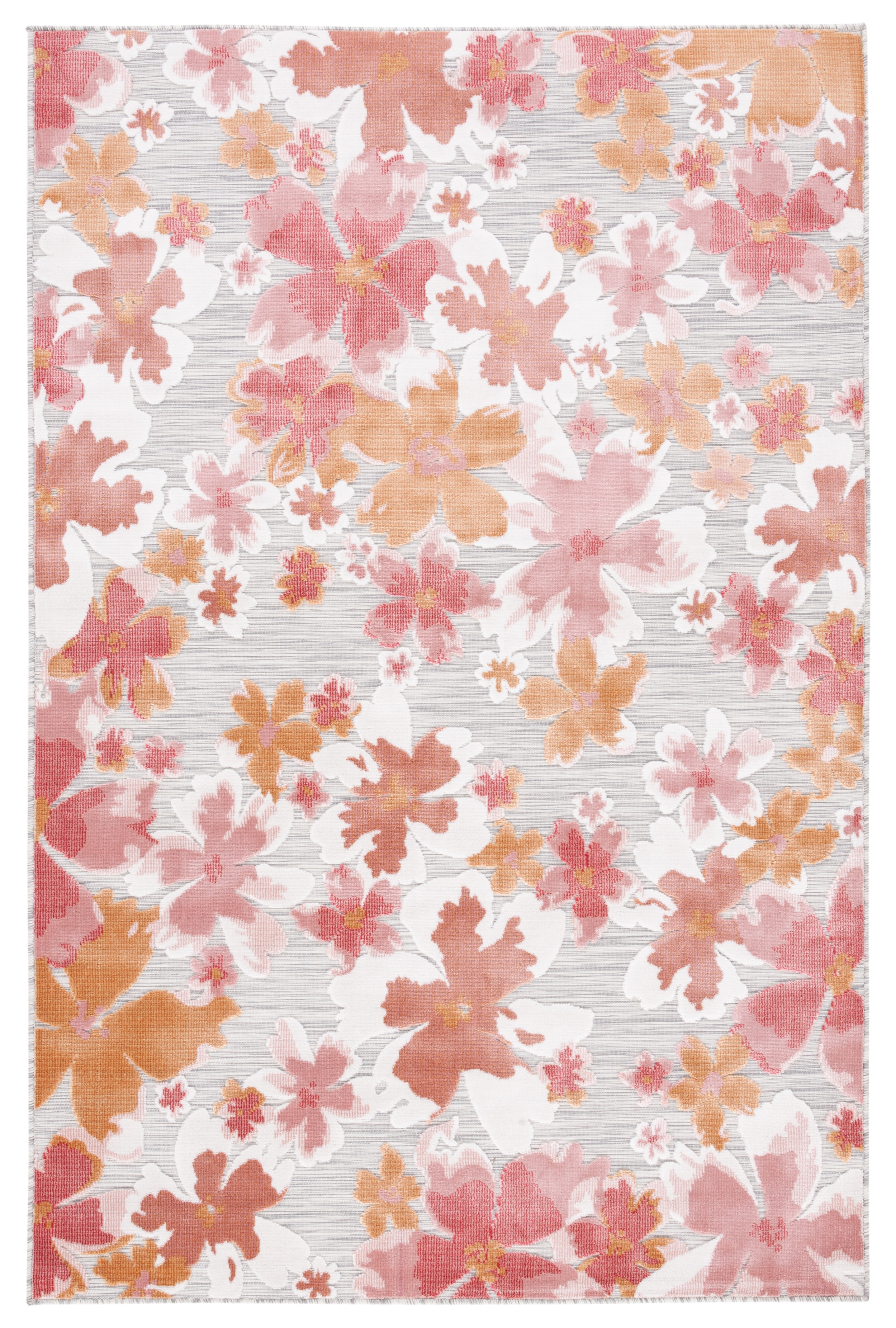 Elegant Floral Gray Synthetic 6'5" x 9'6" Indoor/Outdoor Area Rug