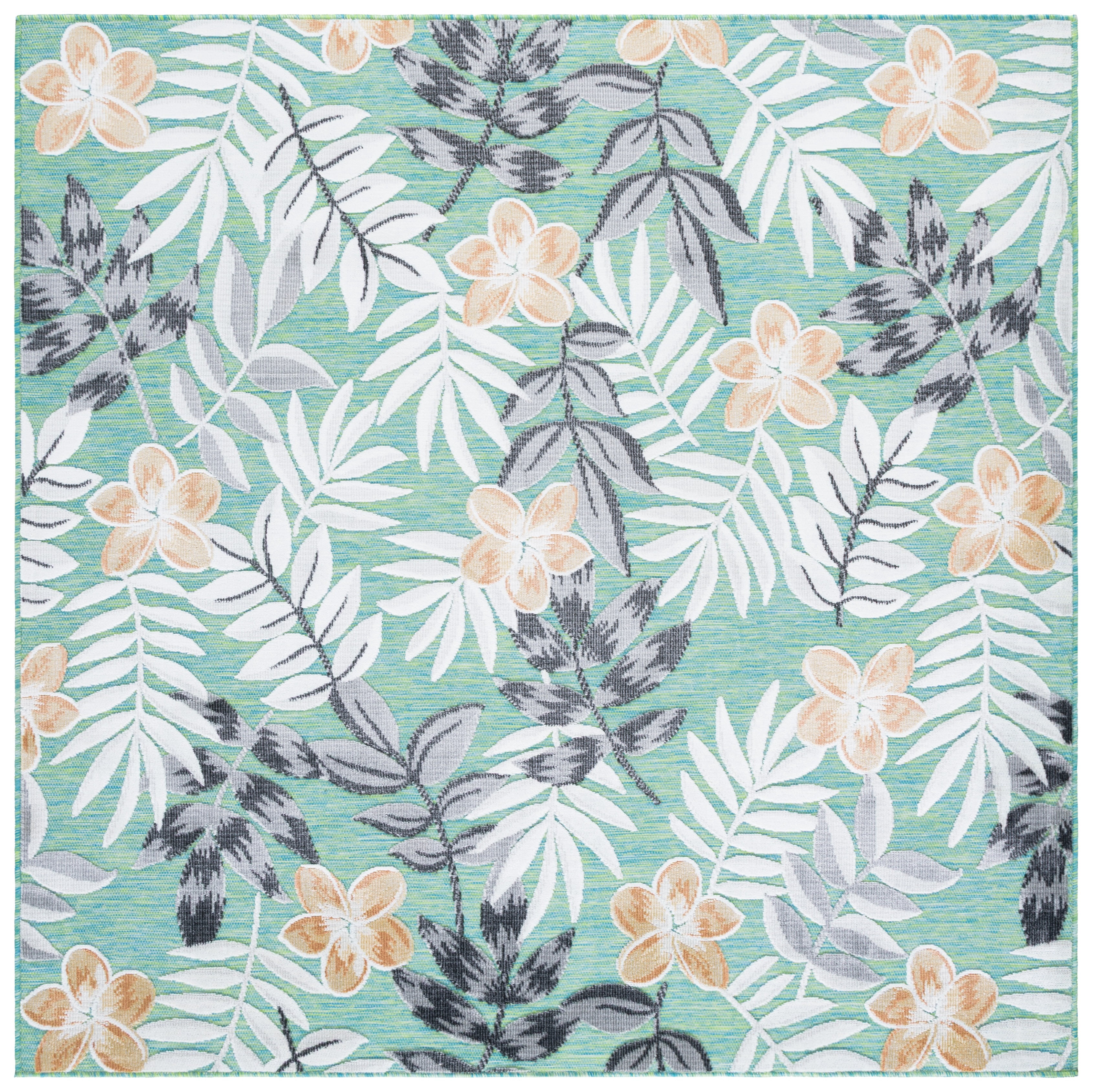 SAFAVIEH Cabana Blazhe Botanical Indoor/Outdoor Area Rug, Blue Green/Grey, 6'5" x 6'5" Square