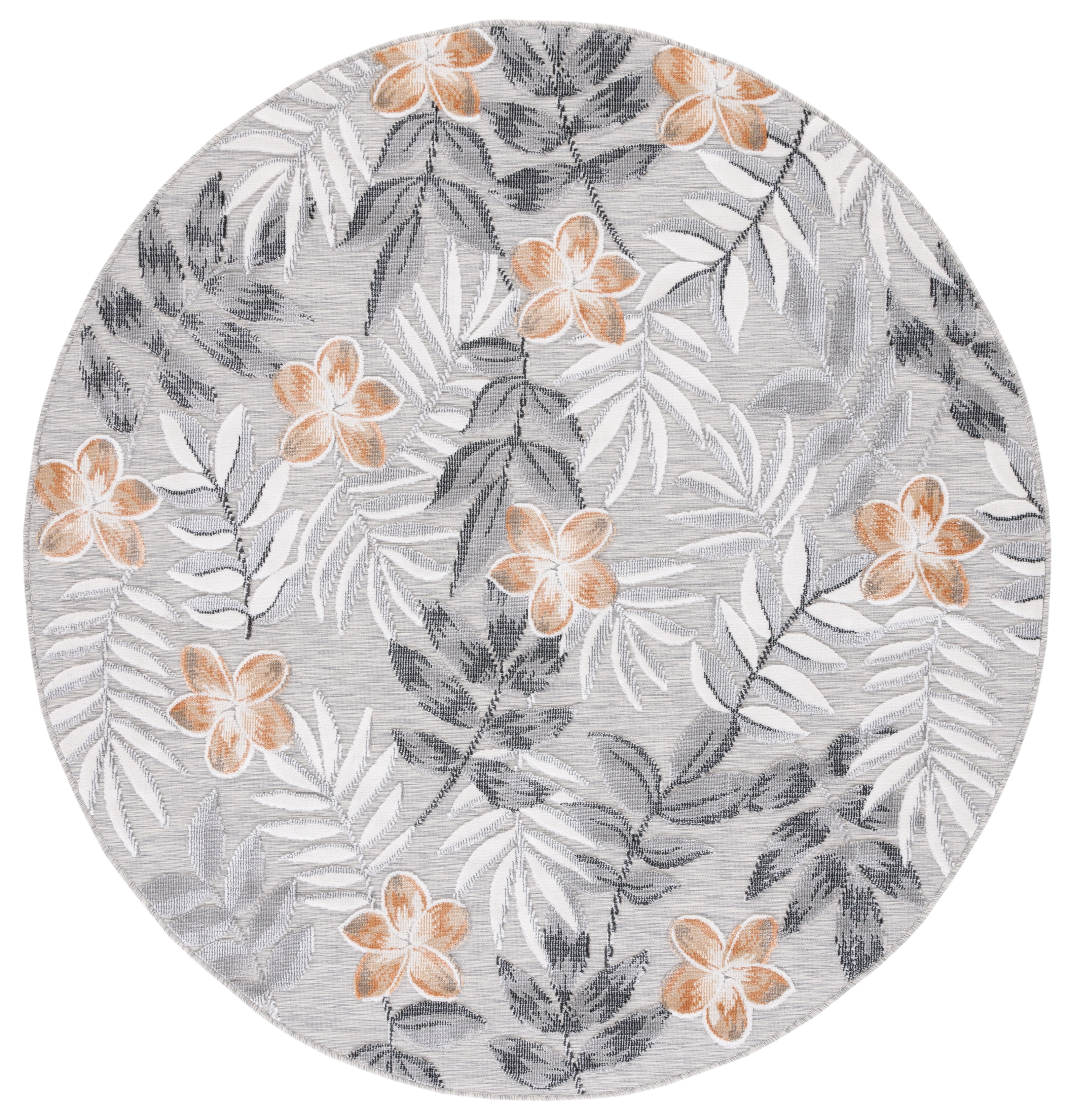 SAFAVIEH Cabana Blazhe Botanical Indoor/Outdoor Area Rug, Grey/Ivory, 4' x 4' Round