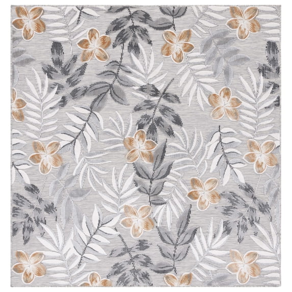SAFAVIEH Cabana Blazhe Botanical Indoor/Outdoor Area Rug, Grey/Ivory, 5'1" x 5'1" Square