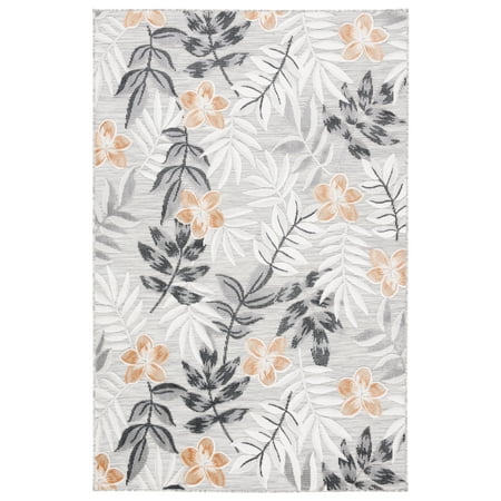 SAFAVIEH Cabana Blazhe Botanical Indoor/Outdoor Area Rug, Grey/Ivory, 5'1" x 7'6"