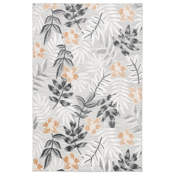 SAFAVIEH Cabana Blazhe Botanical Indoor/Outdoor Area Rug, Grey/Ivory, 5'1" x 7'6"