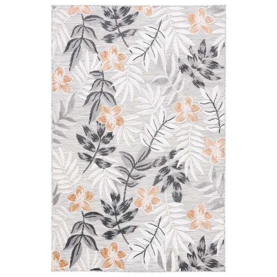 SAFAVIEH Cabana Blazhe Botanical Indoor/Outdoor Area Rug, Grey/Ivory, 6'5" x 9'6"