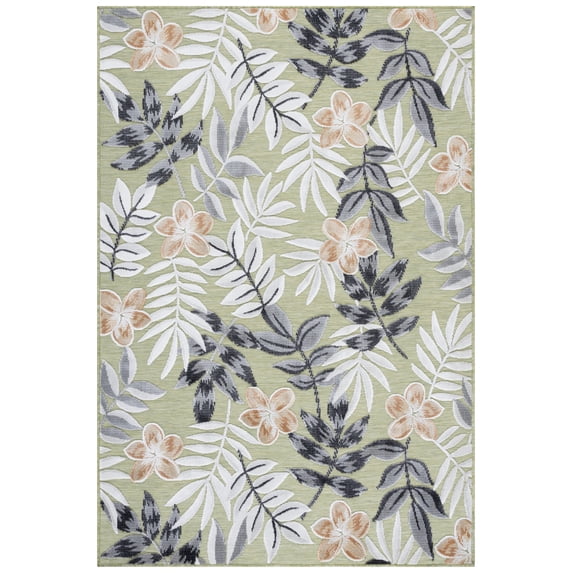 SAFAVIEH Cabana Blazhe Botanical Indoor/Outdoor Area Rug, Olive/Grey, 5'1" x 7'6"