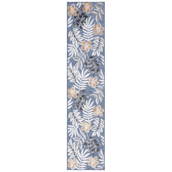 SAFAVIEH Cabana Blazhe Botanical Indoor/Outdoor Runner Rug, Blue/Grey, 2' x 10'