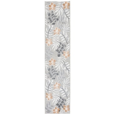 SAFAVIEH Cabana Blazhe Botanical Indoor/Outdoor Runner Rug, Grey/Ivory, 2' x 10'