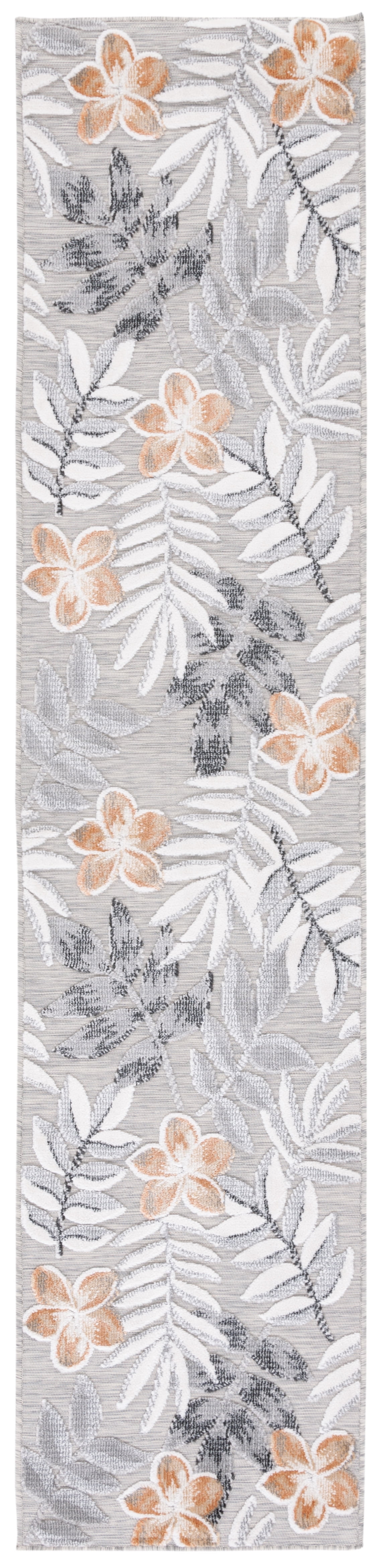 SAFAVIEH Cabana Blazhe Botanical Indoor/Outdoor Runner Rug, Grey/Ivory, 2' x 5'