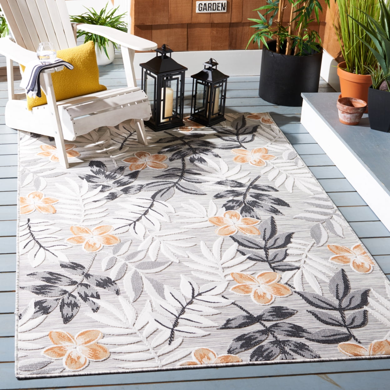 Cabana Ivory Floral Synthetic 2' x 9' Runner Rug