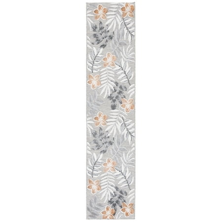 SAFAVIEH Cabana Blazhe Botanical Indoor/Outdoor Runner Rug, Grey/Ivory, 2' x 9'