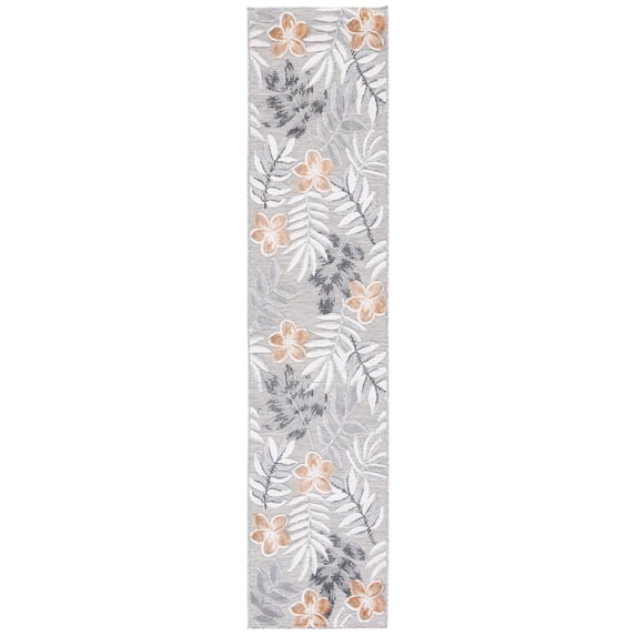 SAFAVIEH Cabana Blazhe Botanical Indoor/Outdoor Runner Rug, Grey/Ivory, 2' x 9'