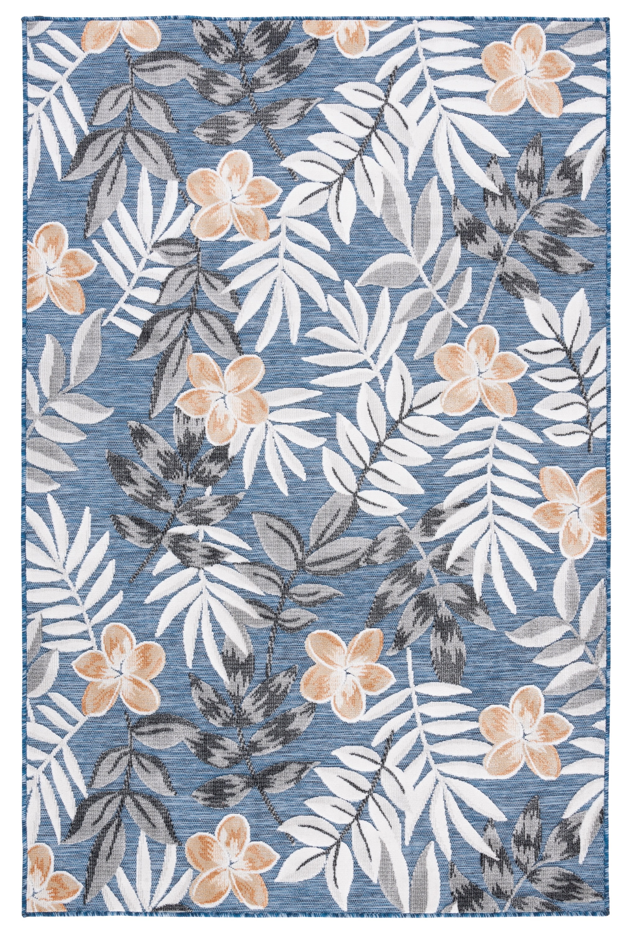 Blue and Gray Floral Synthetic Indoor/Outdoor Area Rug 6'5" x 9'6"