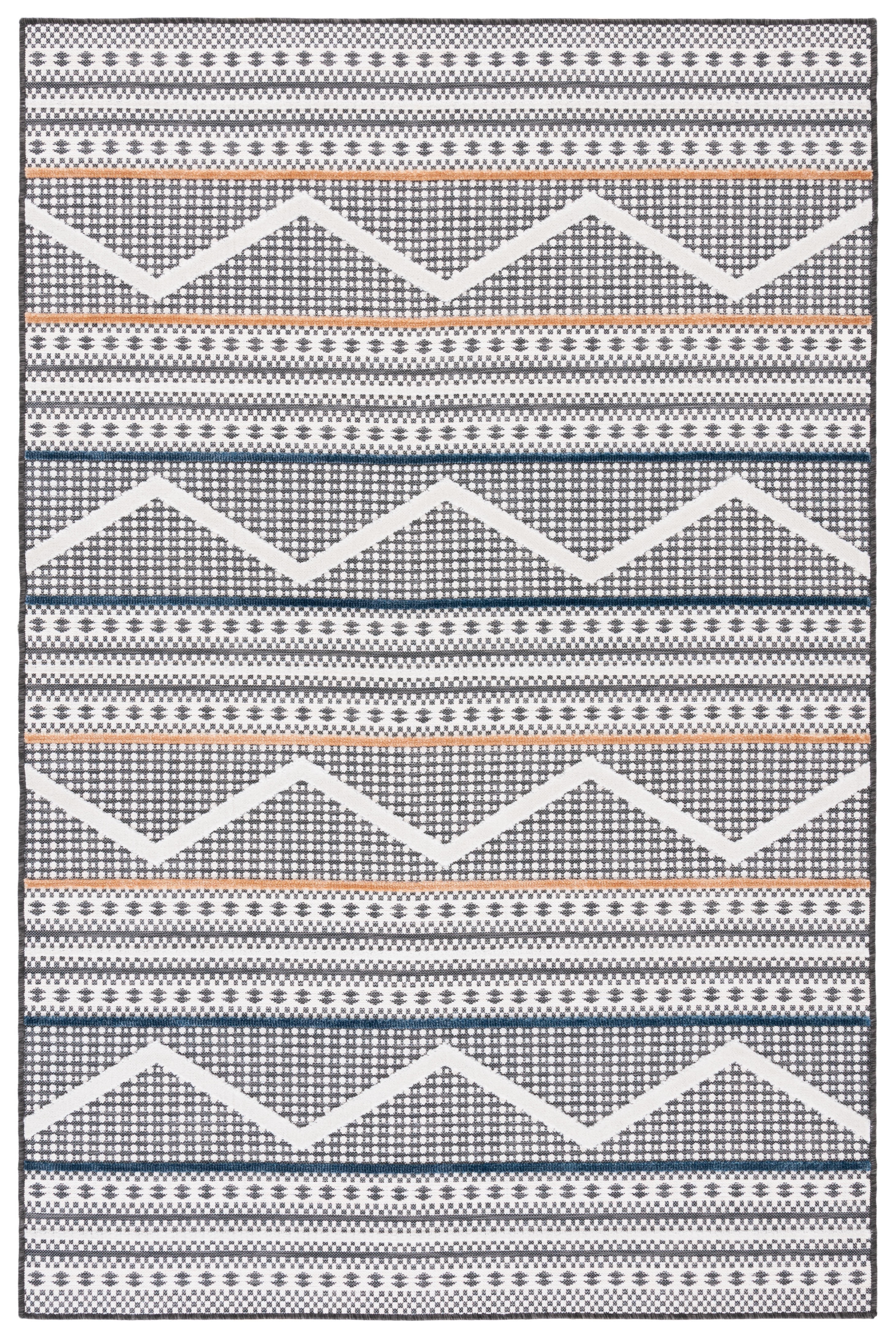 SAFAVIEH Cabana Briella Geometric Indoor/Outdoor Area Rug, Black/Ivory, 4' x 6'