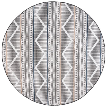 SAFAVIEH Cabana Briella Geometric Indoor/Outdoor Area Rug, Black/Ivory, 6'5" x 6'5" Round