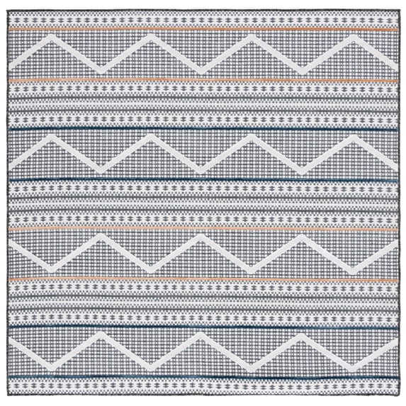 SAFAVIEH Cabana Briella Geometric Indoor/Outdoor Area Rug, Black/Ivory, 6'5" x 6'5" Square