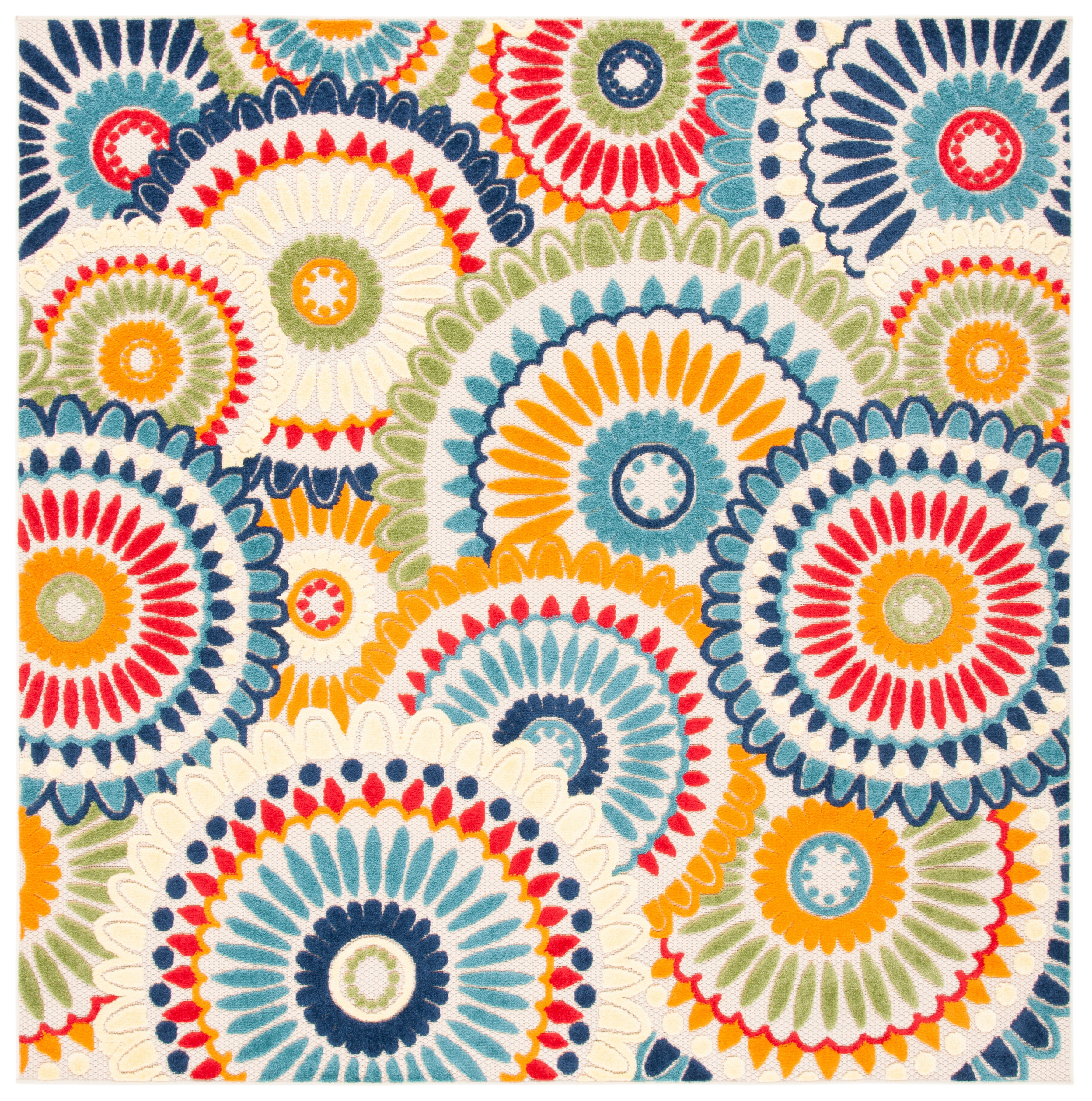 SAFAVIEH Cabana Brynn Floral Indoor/Outdoor Area Rug, Blue/Ivory, 10' x 10' Square