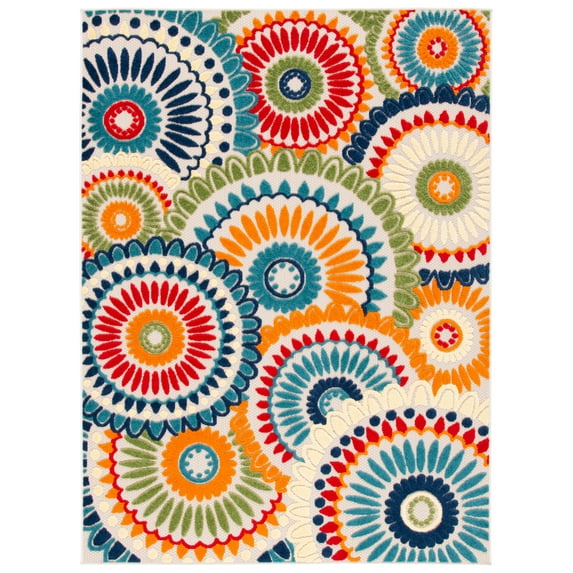 SAFAVIEH Cabana Brynn Floral Indoor/Outdoor Area Rug, Blue/Ivory, 4'5" x 6'5"