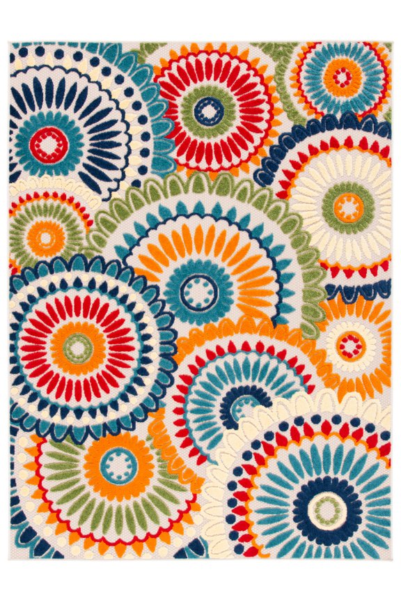Cabana Brynn Floral Indoor/Outdoor Area Rug, Blue/Ivory, 5'3" x 7'7"