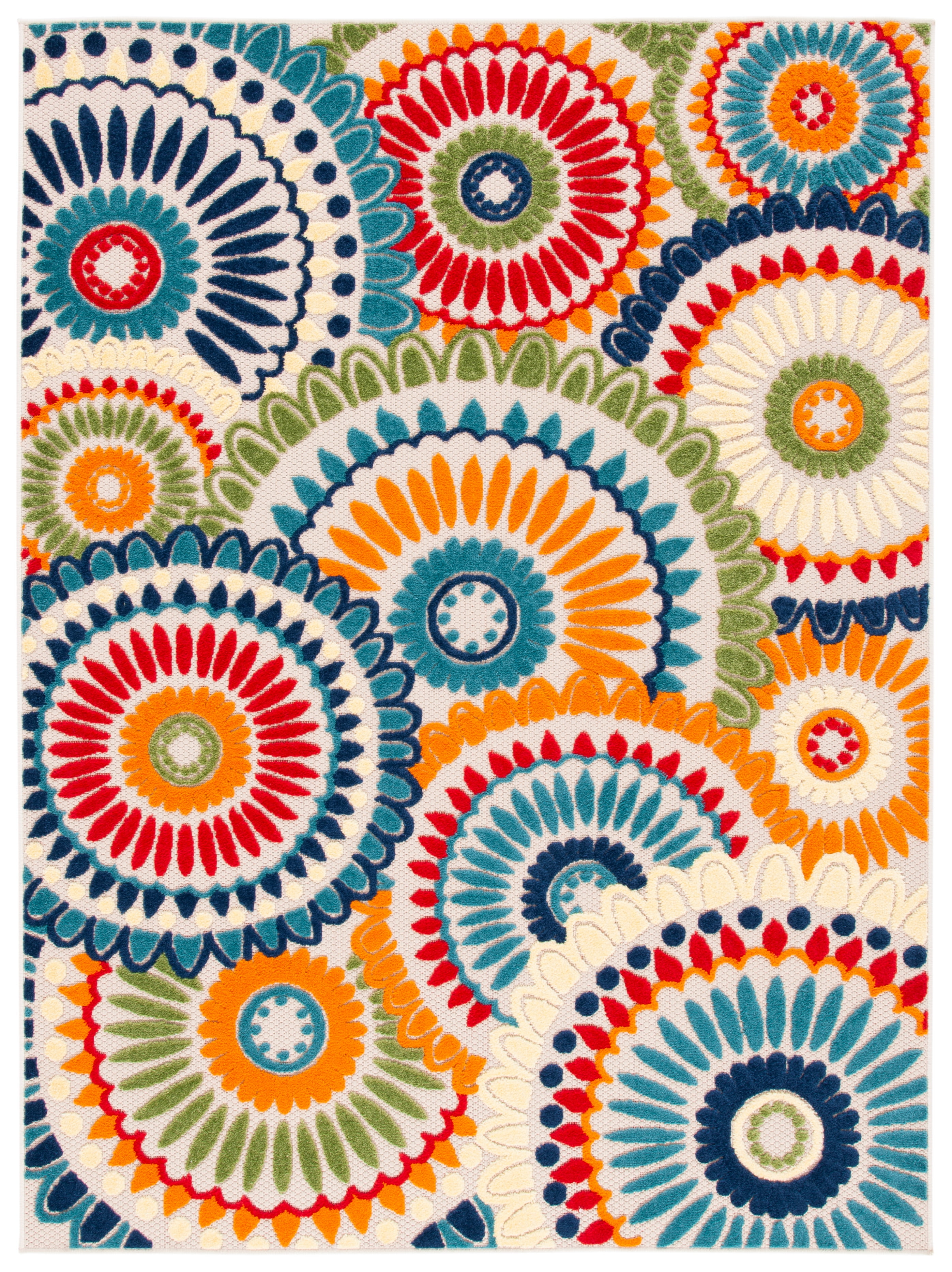 Blue and Ivory Floral Medallion Indoor/Outdoor Area Rug